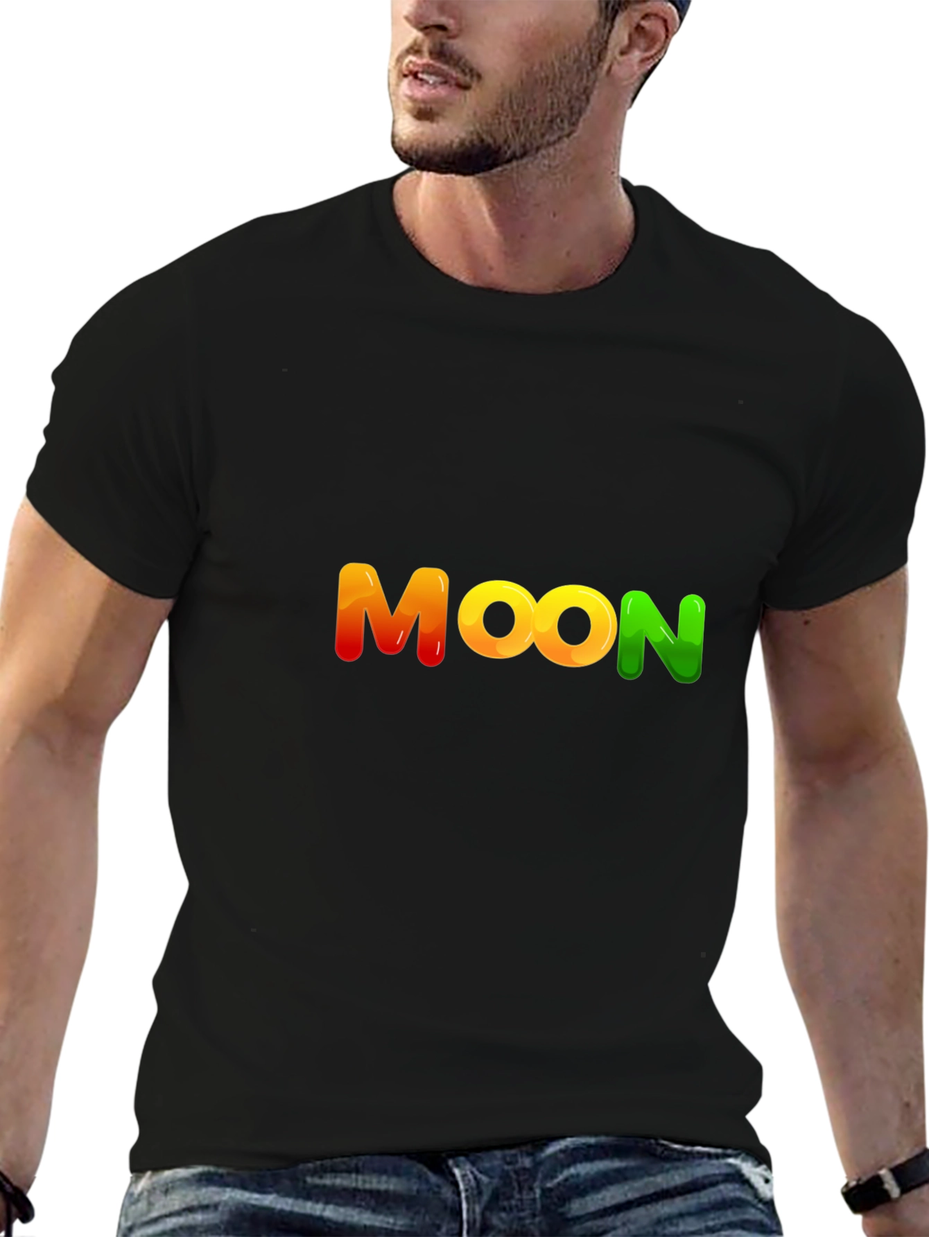 Moon Graphic Black Cotton T-Shirt