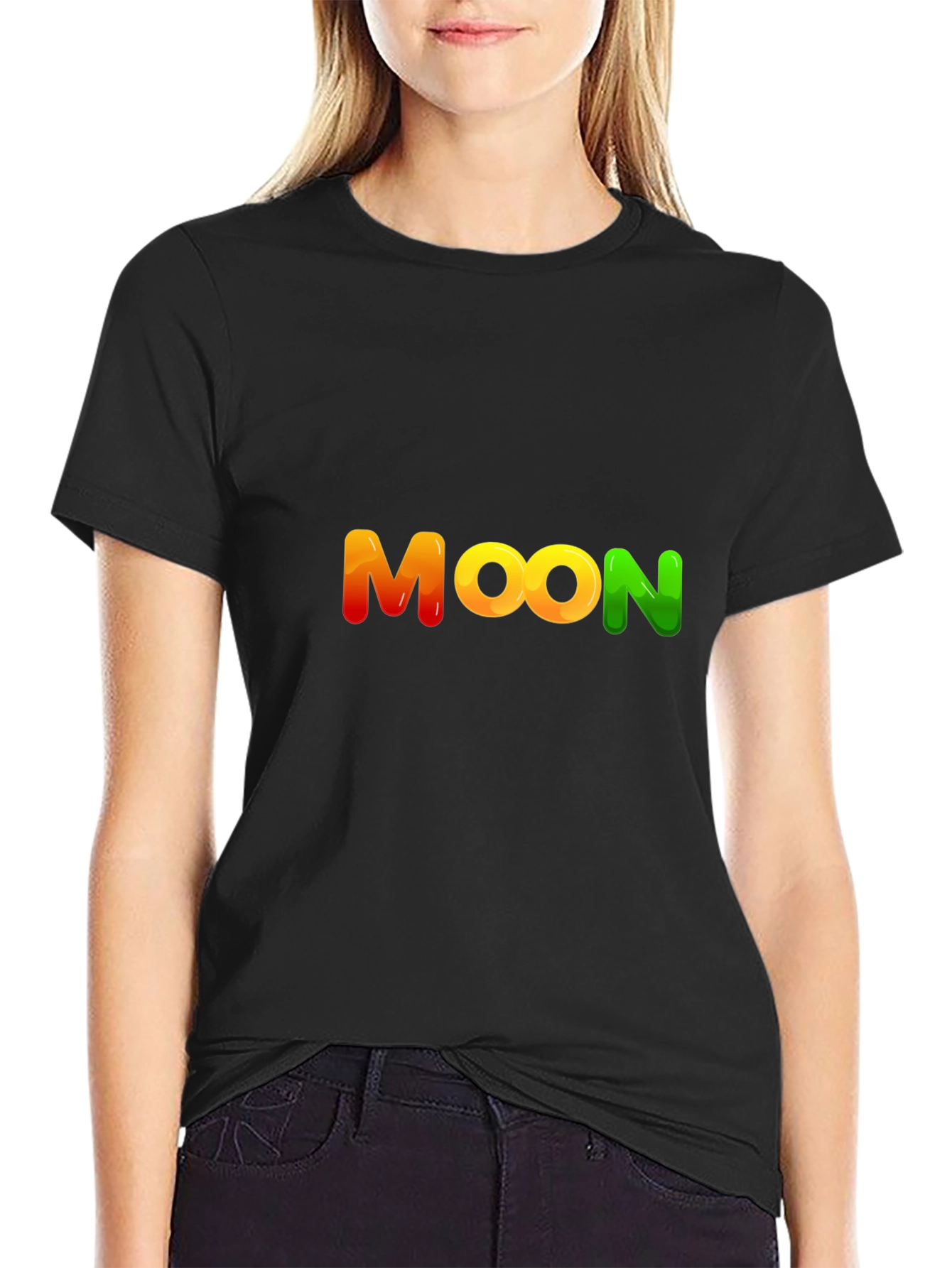 Moon Graphic Black Cotton T-Shirt