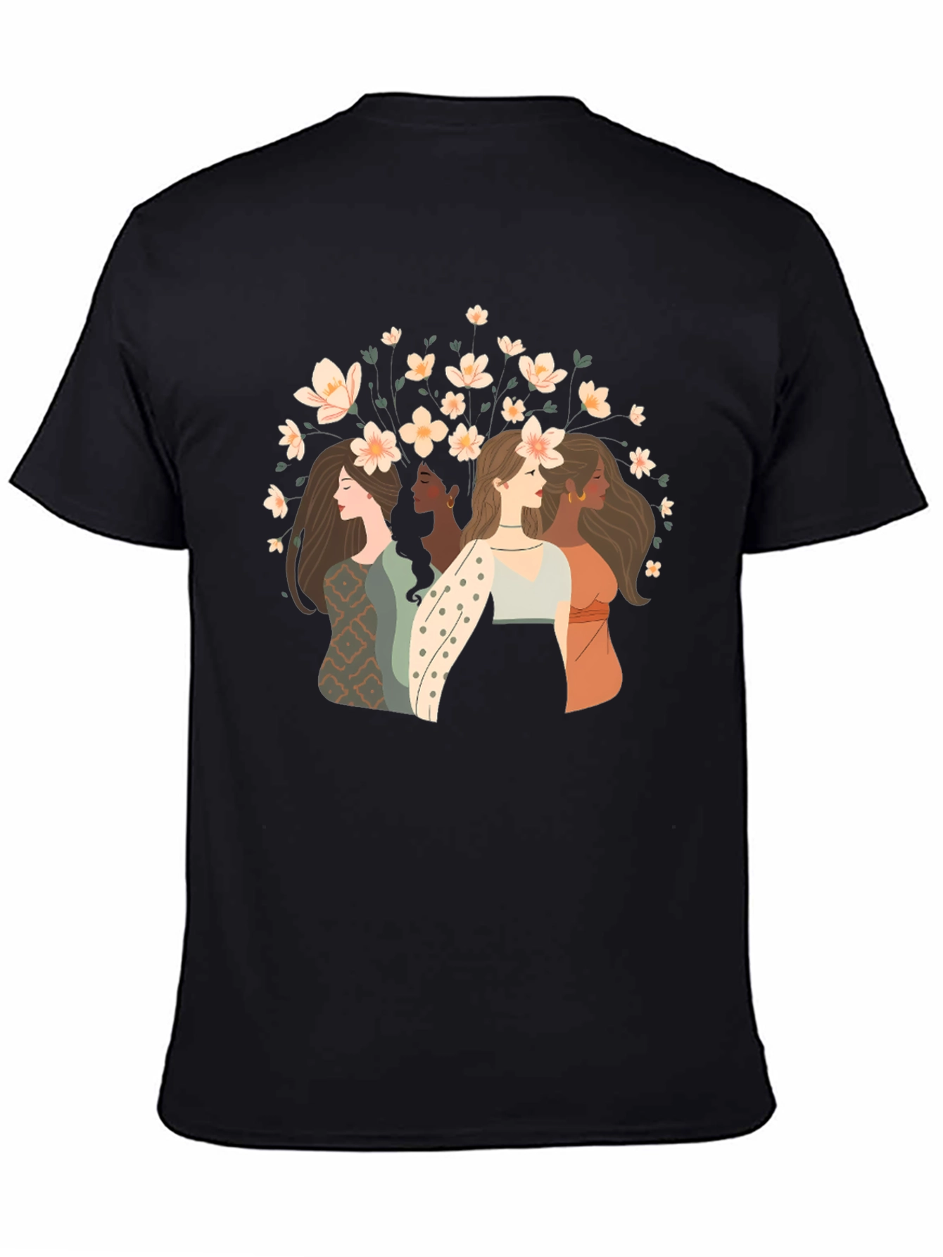 Floral Women Graphic Tee - Black Cotton T-Shirt