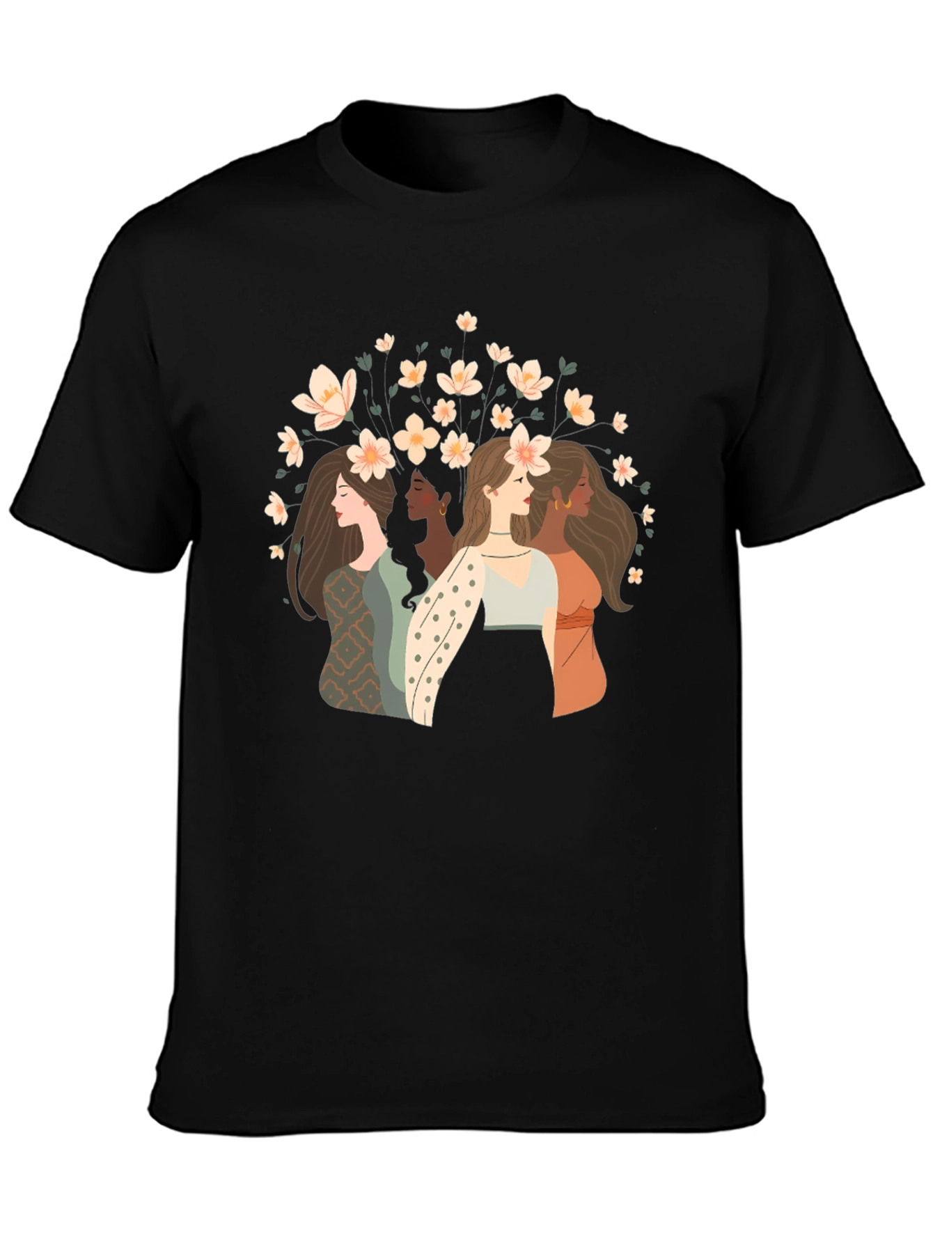 Floral Women Graphic Tee - Black Cotton T-Shirt