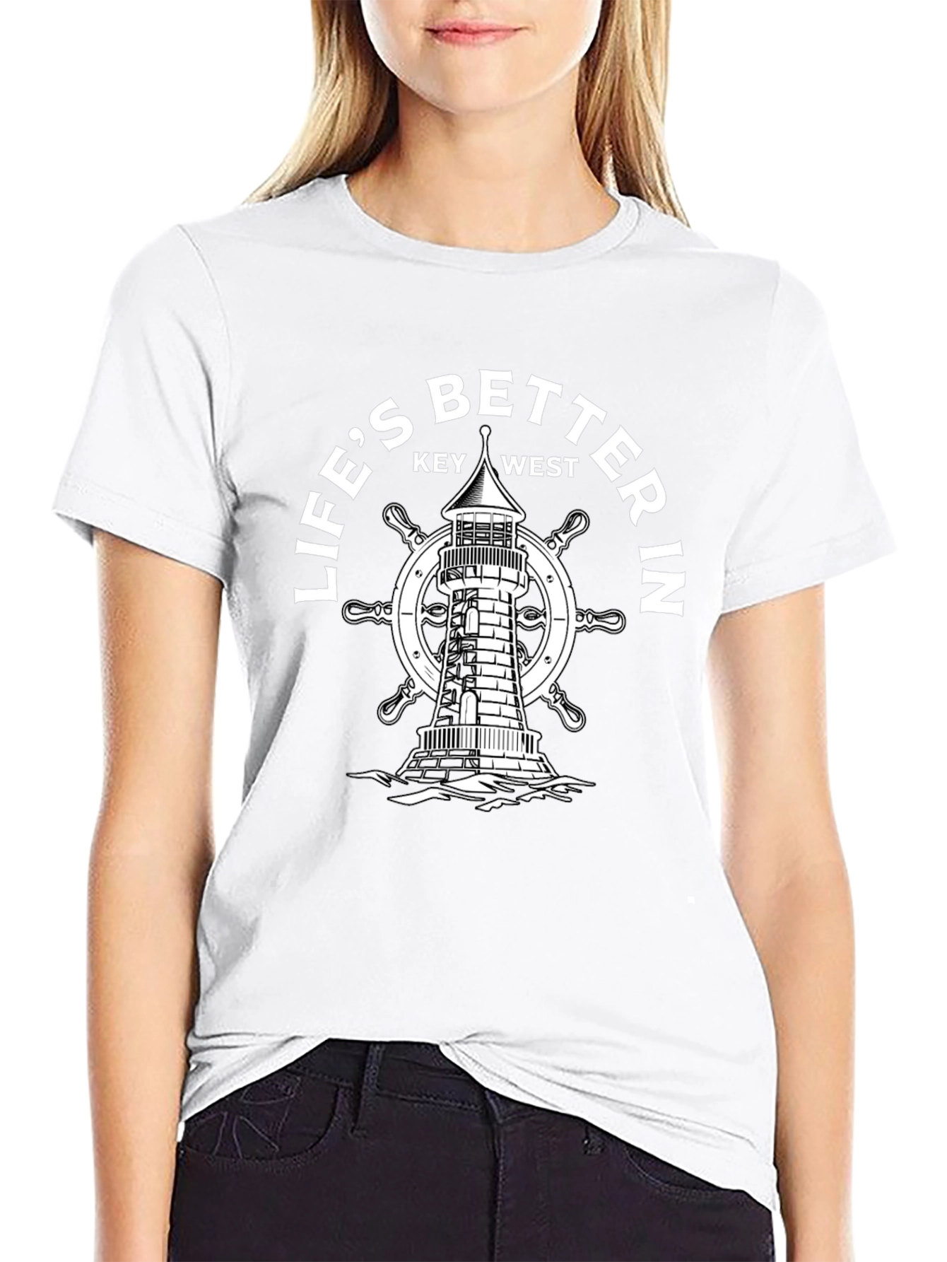 Lifes Better In Key West Lighthouse Black T-Shirt