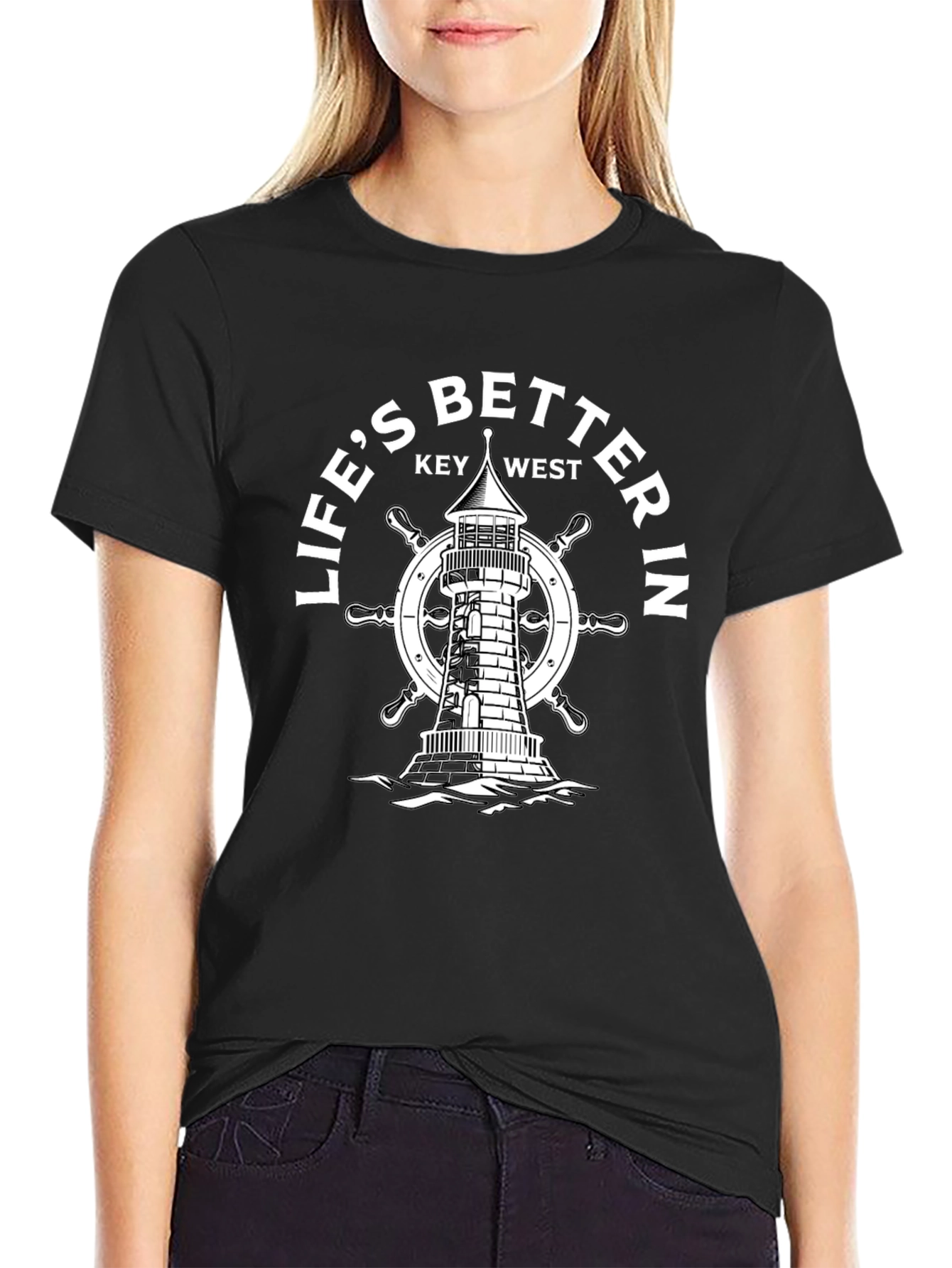 Lifes Better In Key West Lighthouse Black T-Shirt