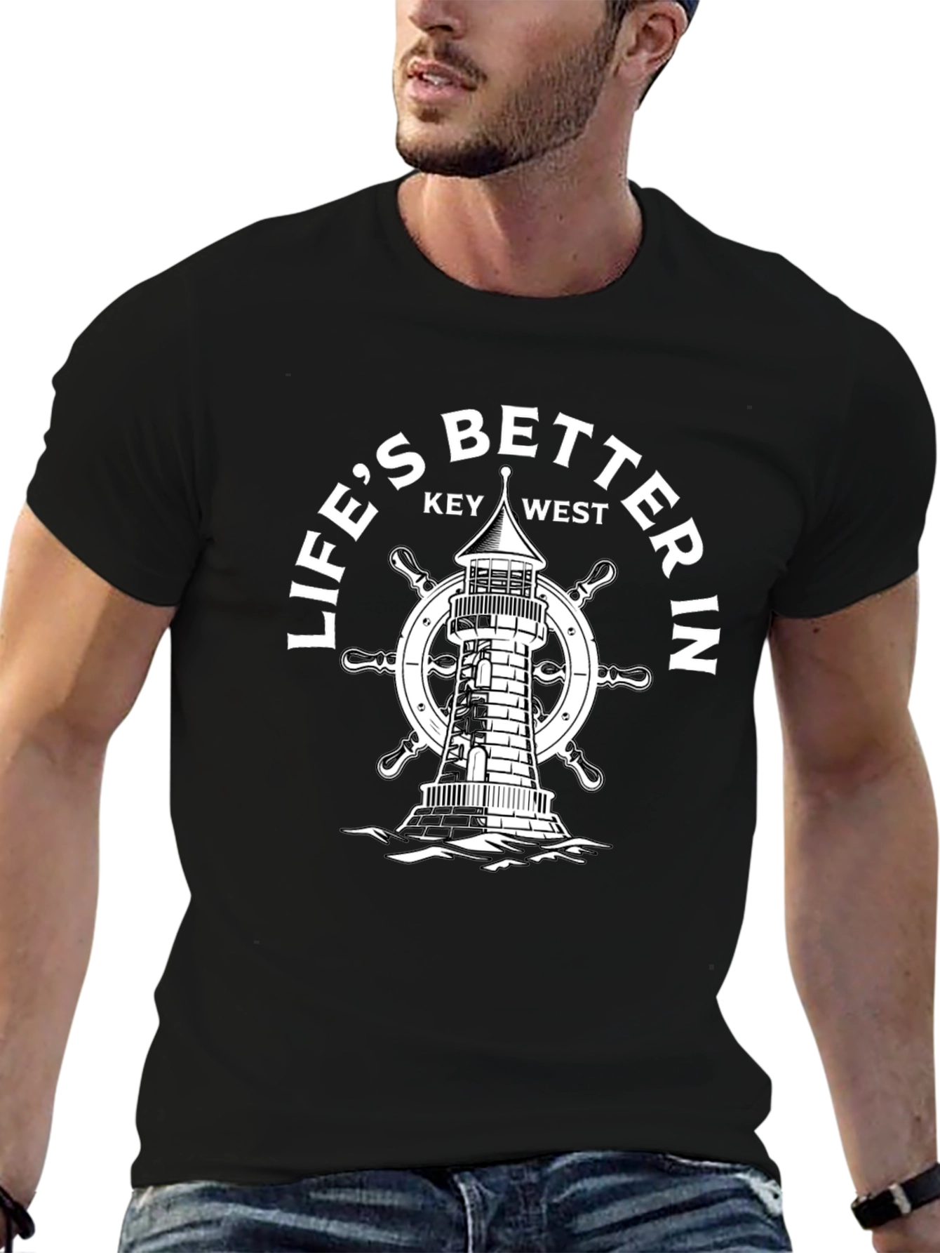 Lifes Better In Key West Lighthouse Black T-Shirt