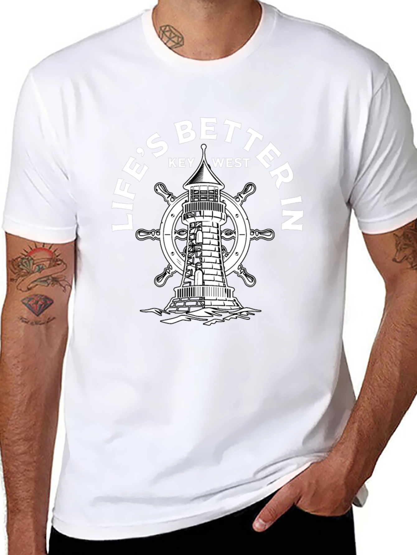 Lifes Better In Key West Lighthouse Black T-Shirt