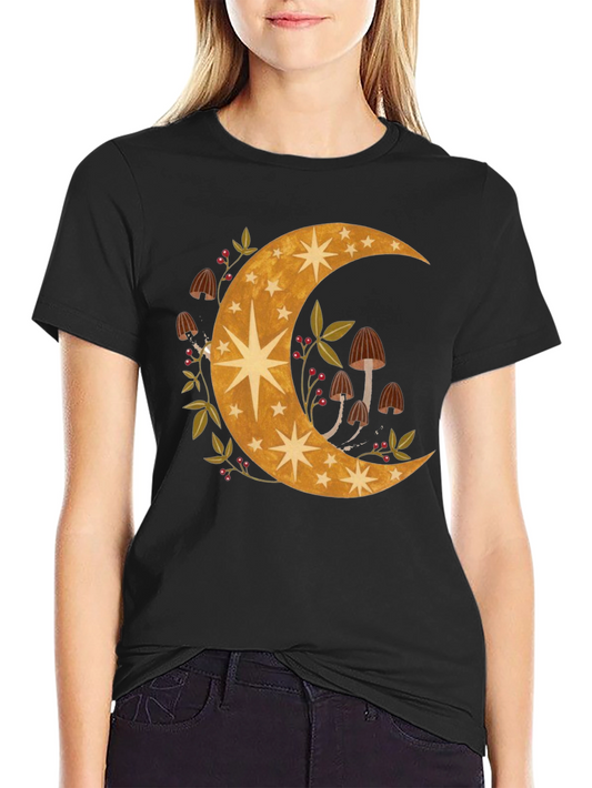 Celestial Crescent Moon & Mushroom T-Shirt