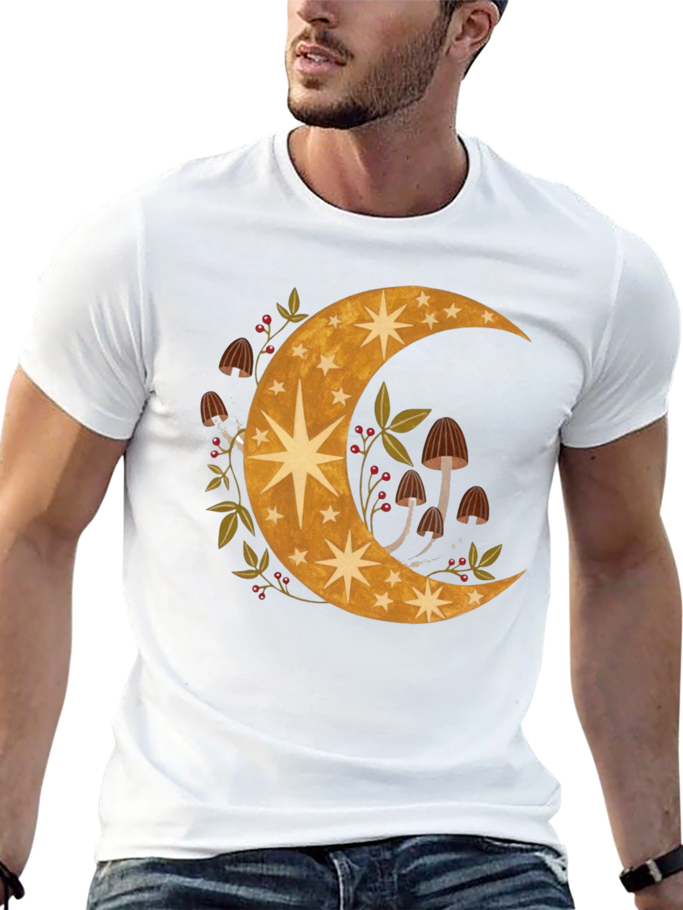 Celestial Crescent Moon & Mushroom T-Shirt