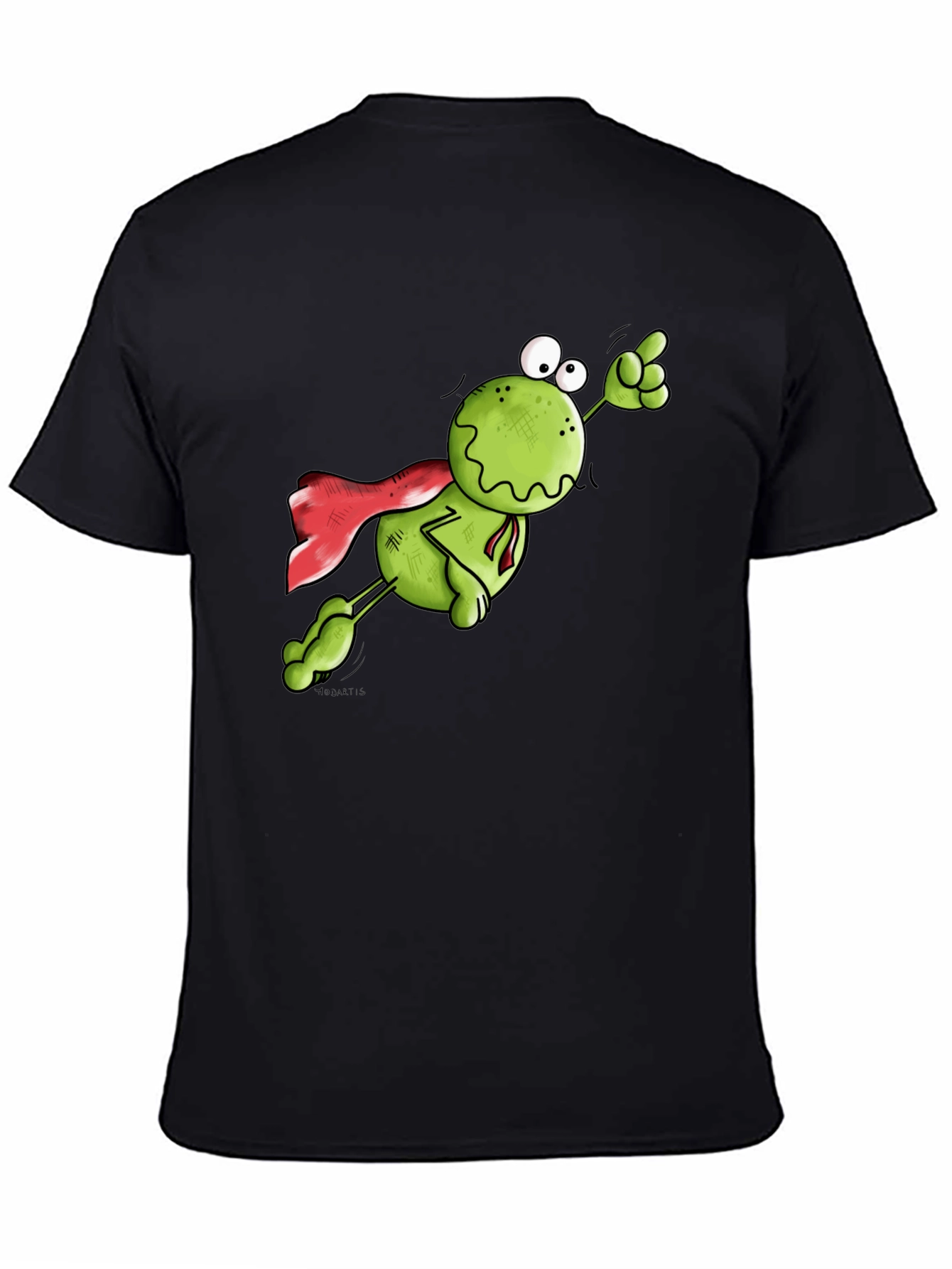 Superhero Frog Graphic Tee - Black Cotton T-Shirt