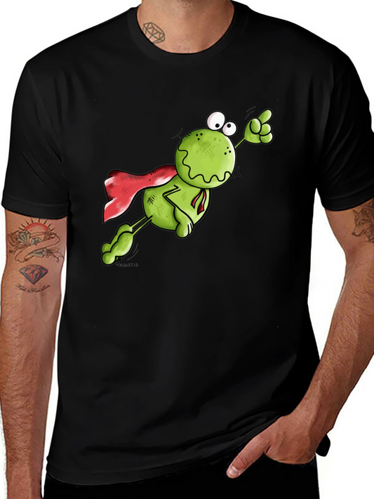 Superhero Frog Graphic Tee - Black Cotton T-Shirt