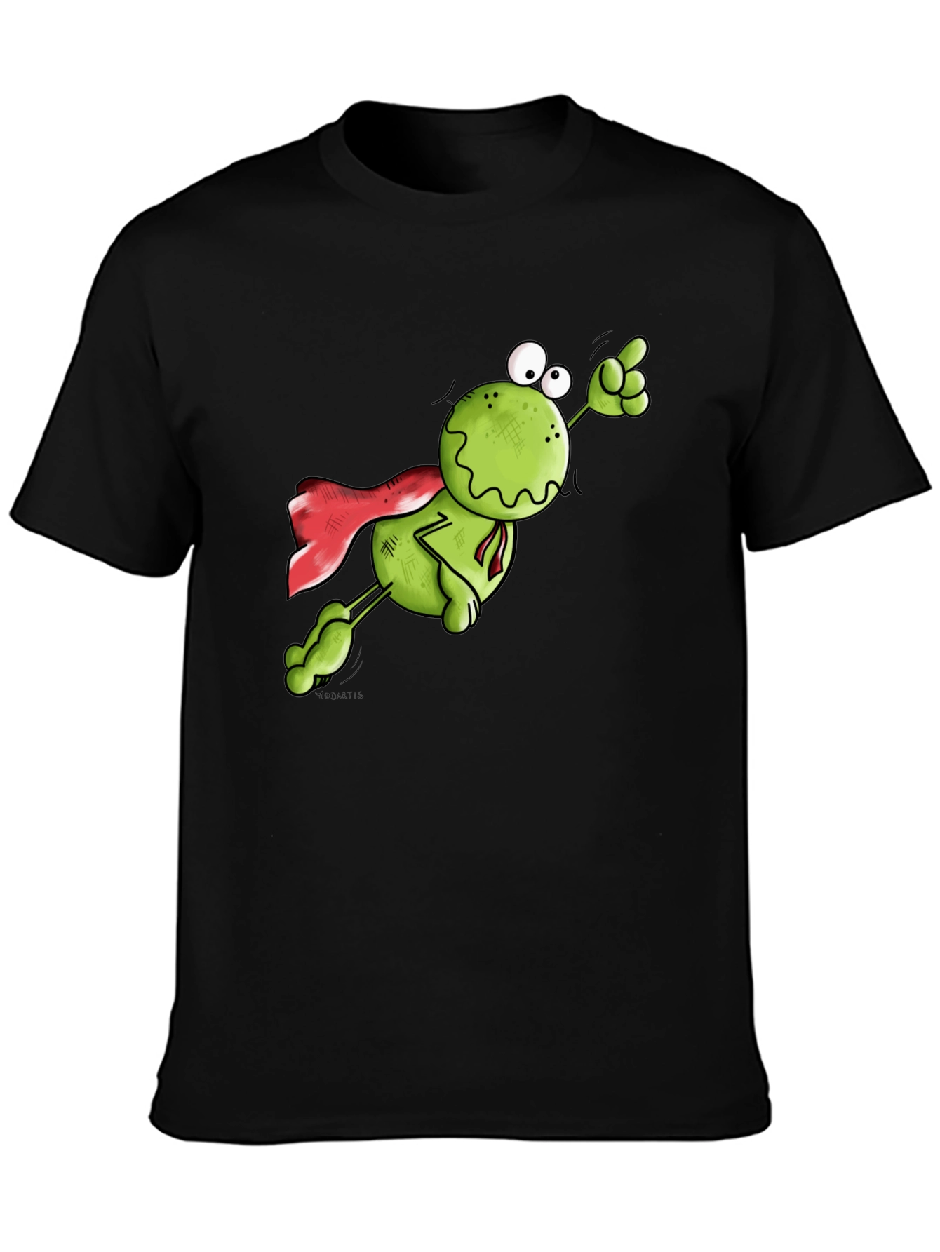 Superhero Frog Graphic Tee - Black Cotton T-Shirt