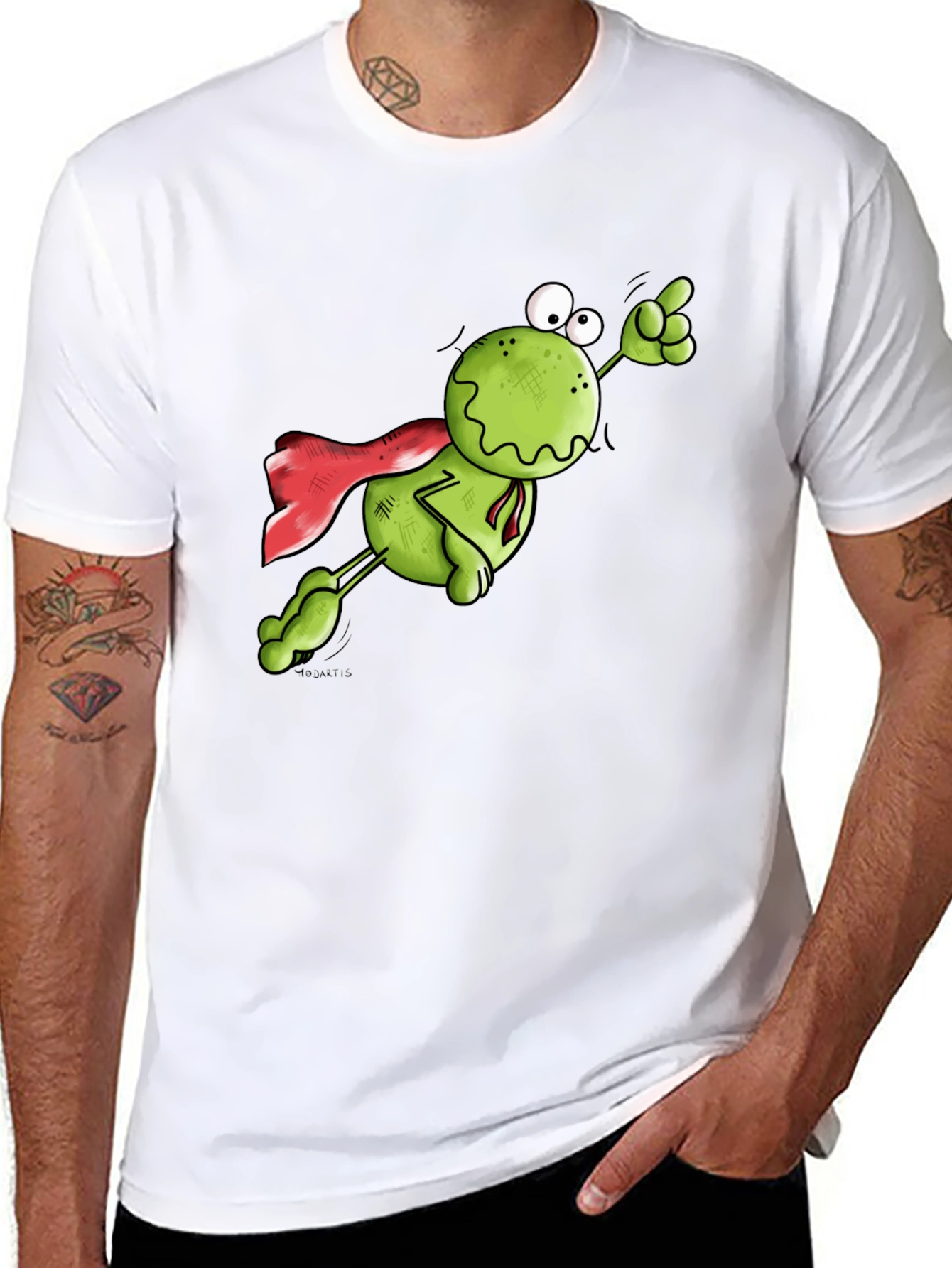 Superhero Frog Graphic Tee - Black Cotton T-Shirt