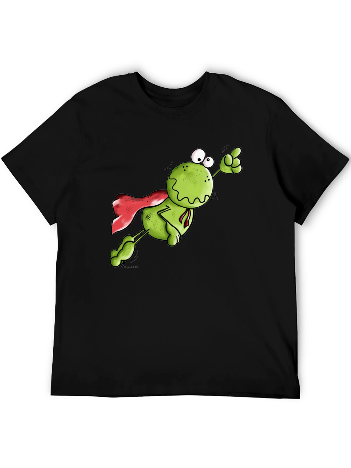 Superhero Frog Graphic Tee - Black Cotton T-Shirt