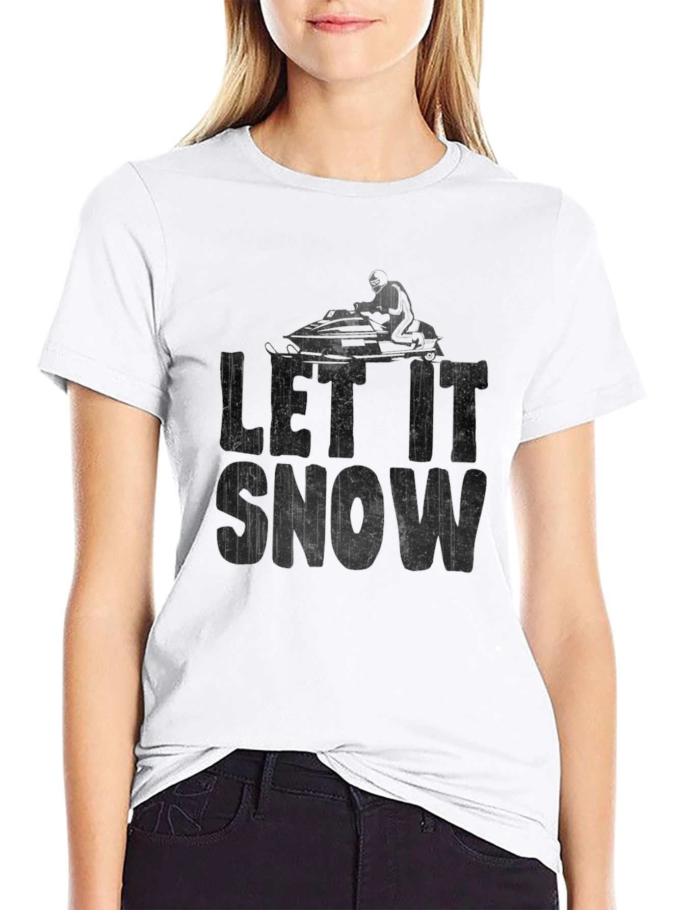 Let It Snow Snowmobile T-Shirt Black