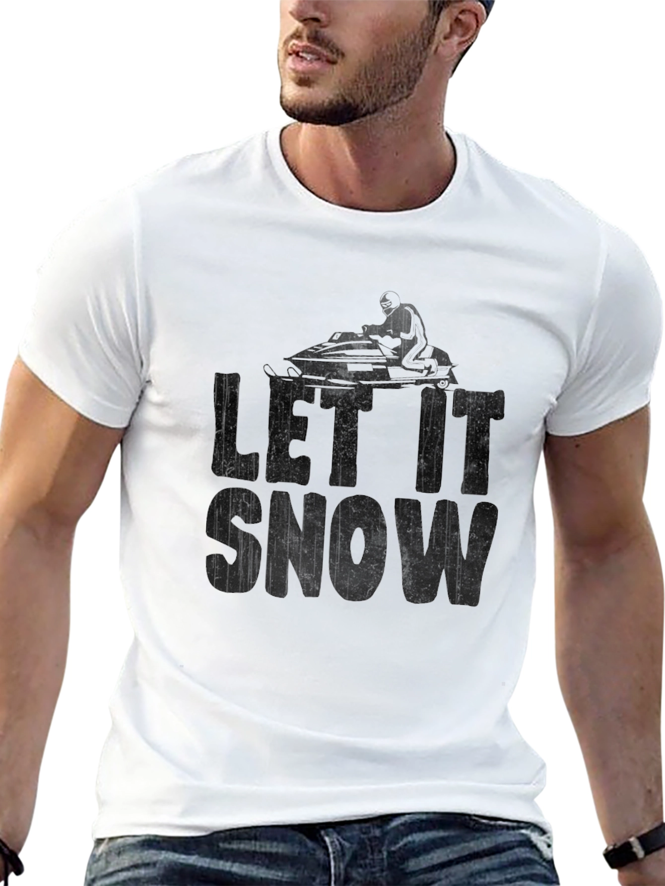 Let It Snow Snowmobile T-Shirt Black