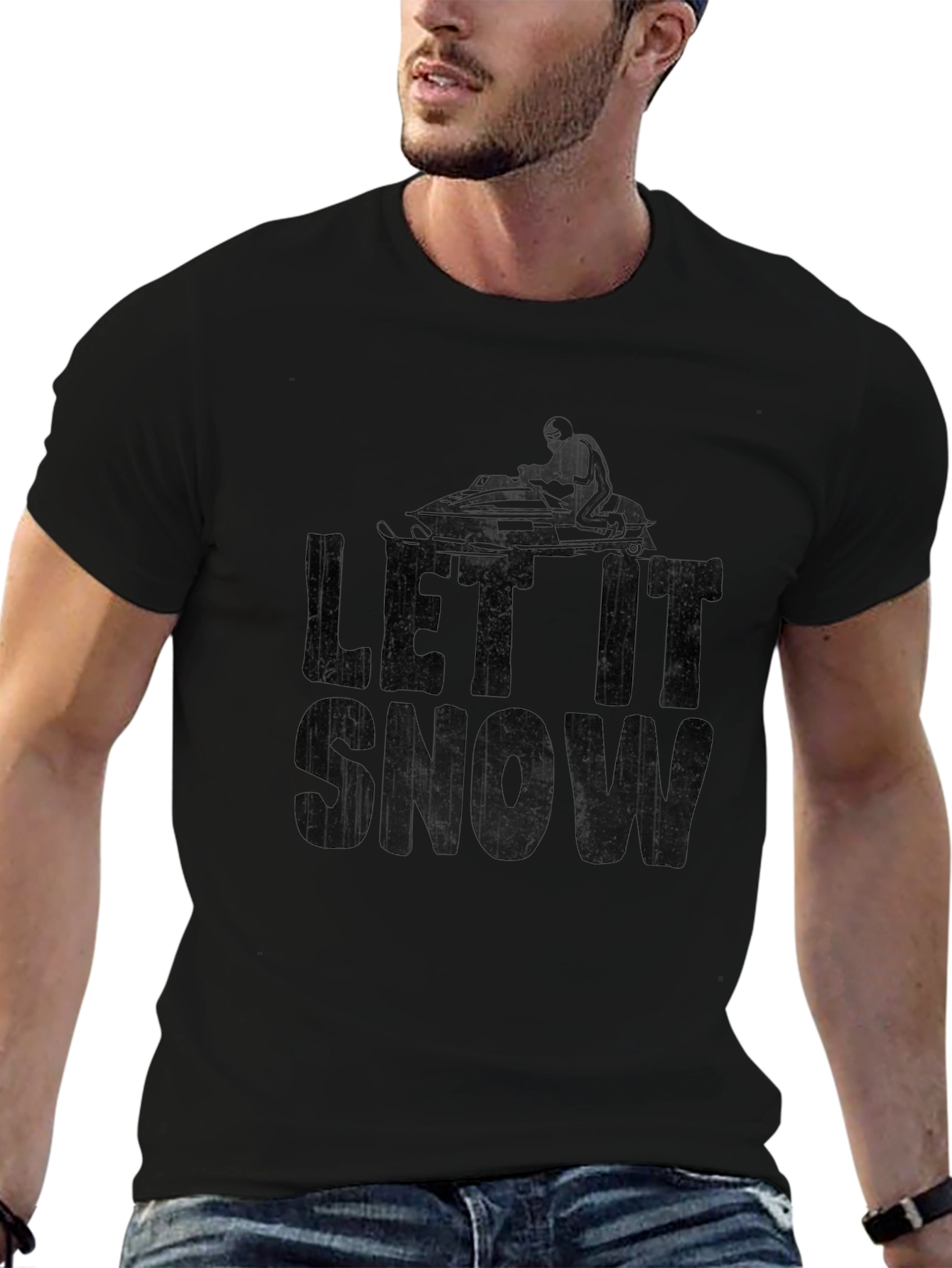 Let It Snow Snowmobile T-Shirt Black
