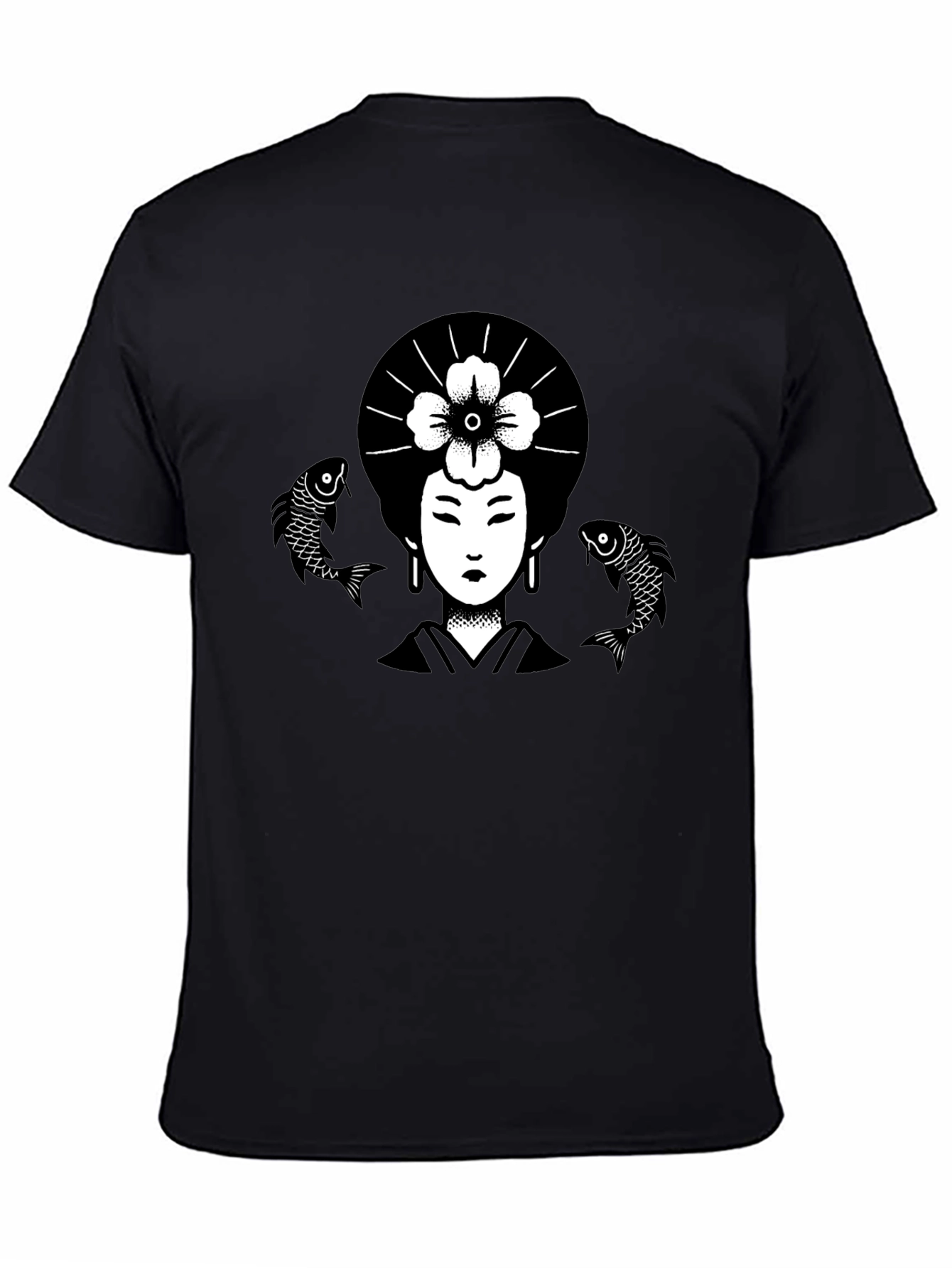 Geisha Koi Fish Graphic Tee - Unique Black T-Shirt