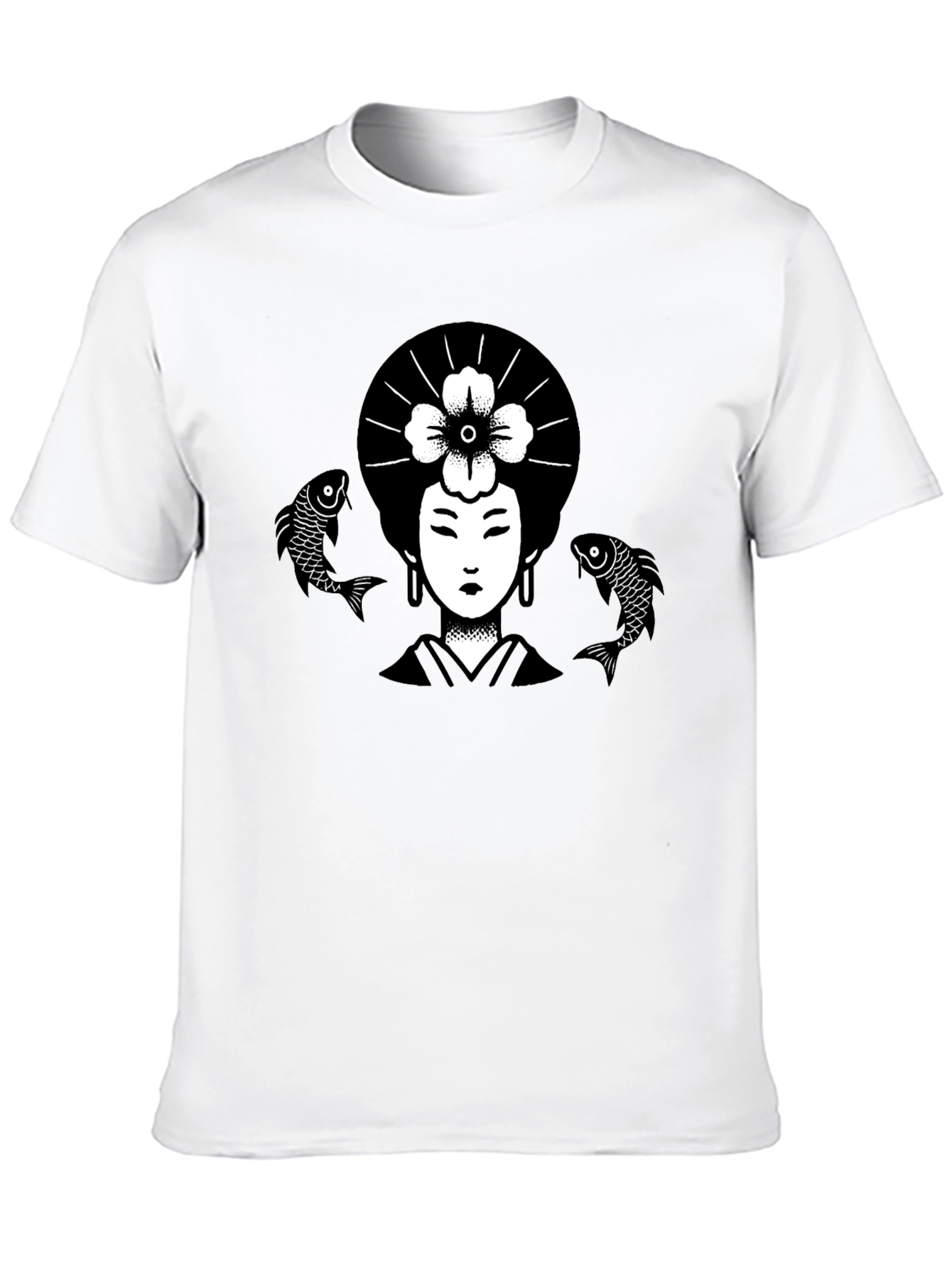 Geisha Koi Fish Graphic Tee - Unique Black T-Shirt