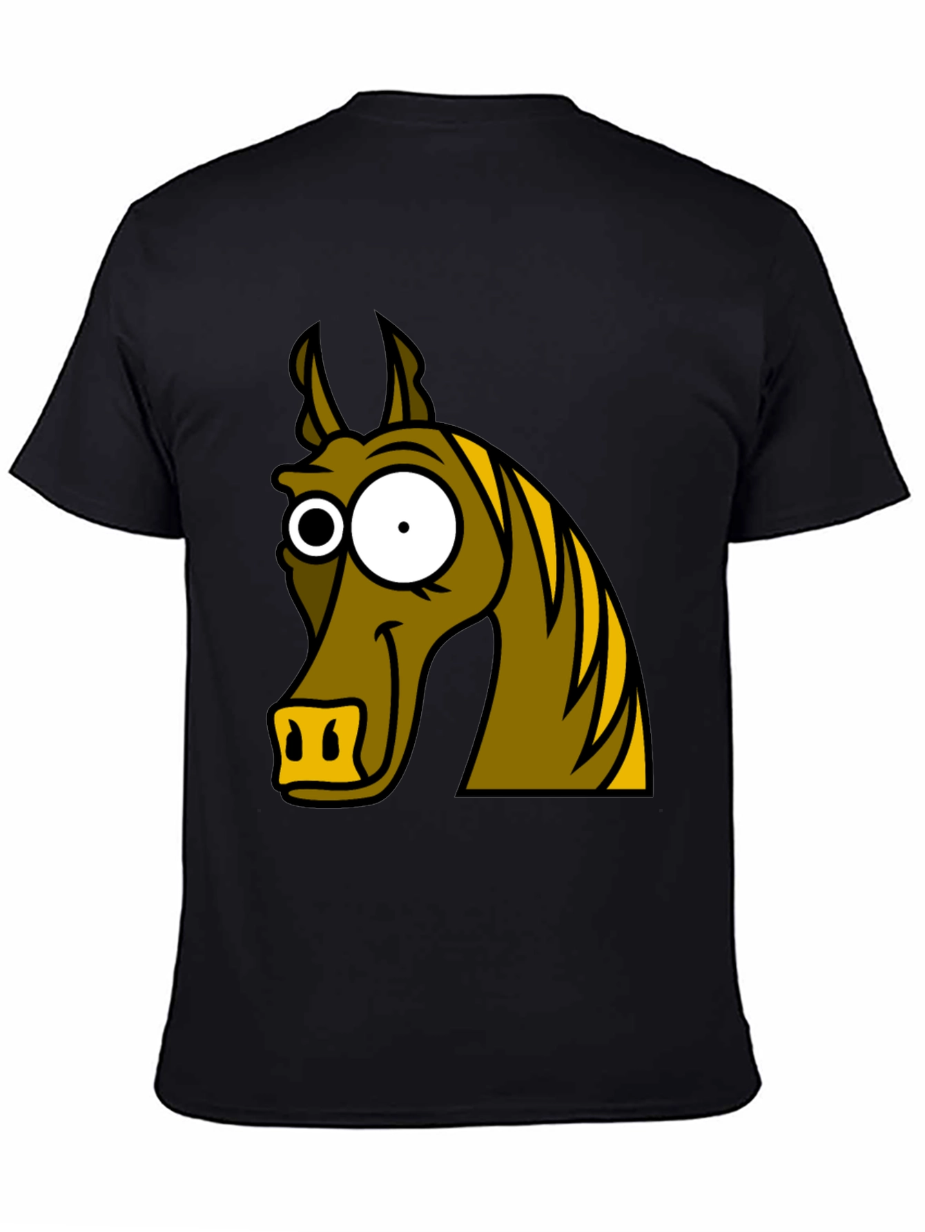 Funny Horse Cartoon Graphic Tee - Black