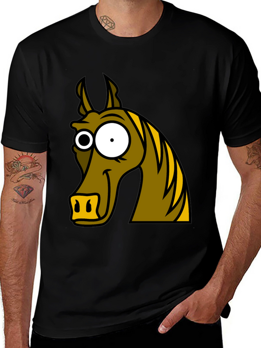Funny Horse Cartoon Graphic Tee - Black