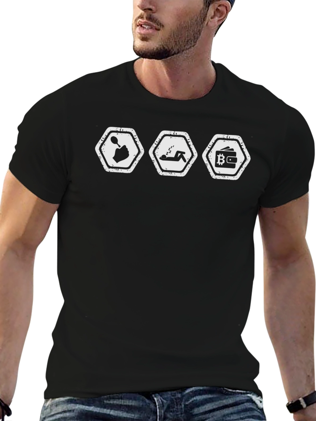 Eat Sleep Bitcoin Mens Black Graphic Tee