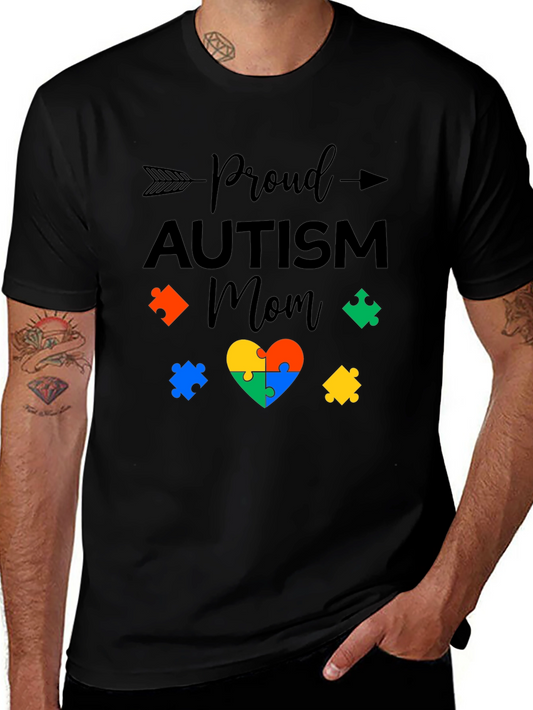 Proud Autism Mom T-Shirt: Puzzle Heart Design