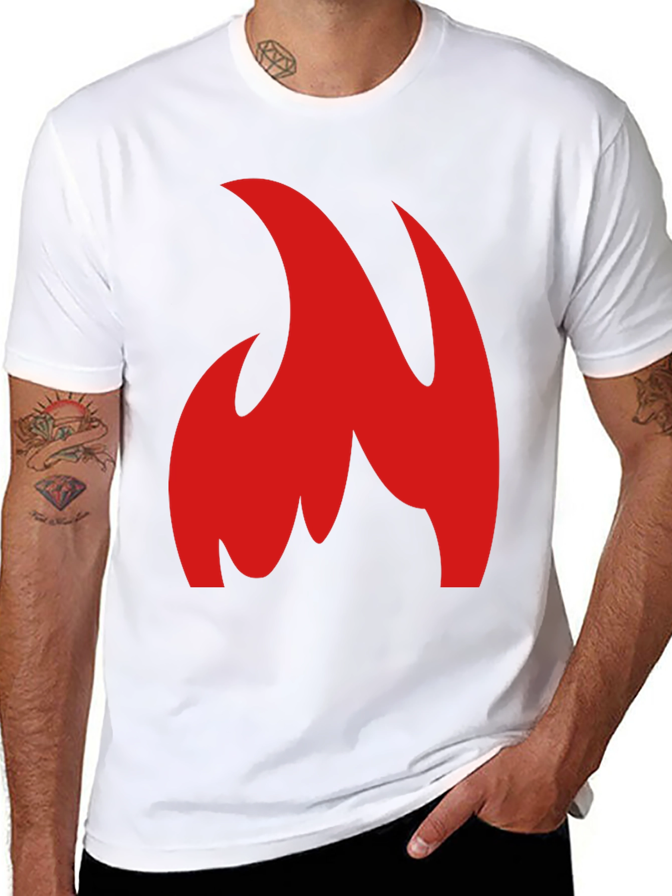 Bold Red Flame Graphic Black T-Shirt