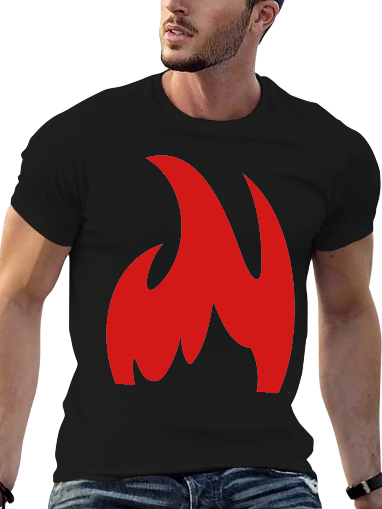 Bold Red Flame Graphic Black T-Shirt