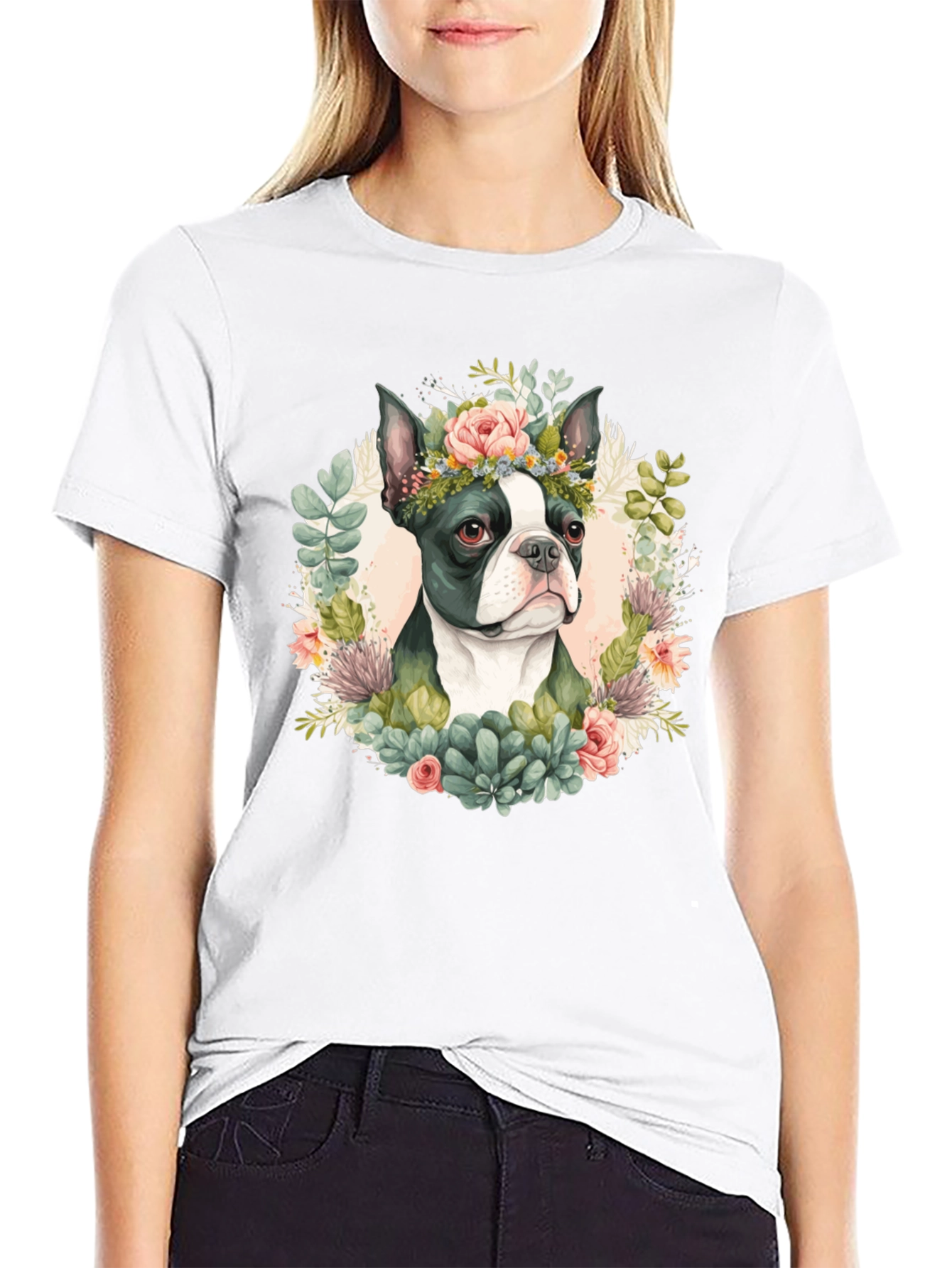 Dog Floral Crown Graphic Tee