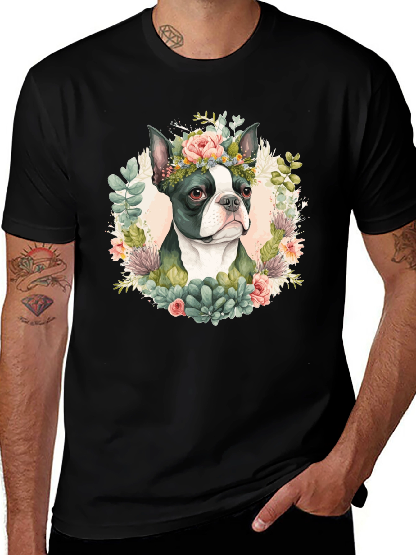 Dog Floral Crown Graphic Tee