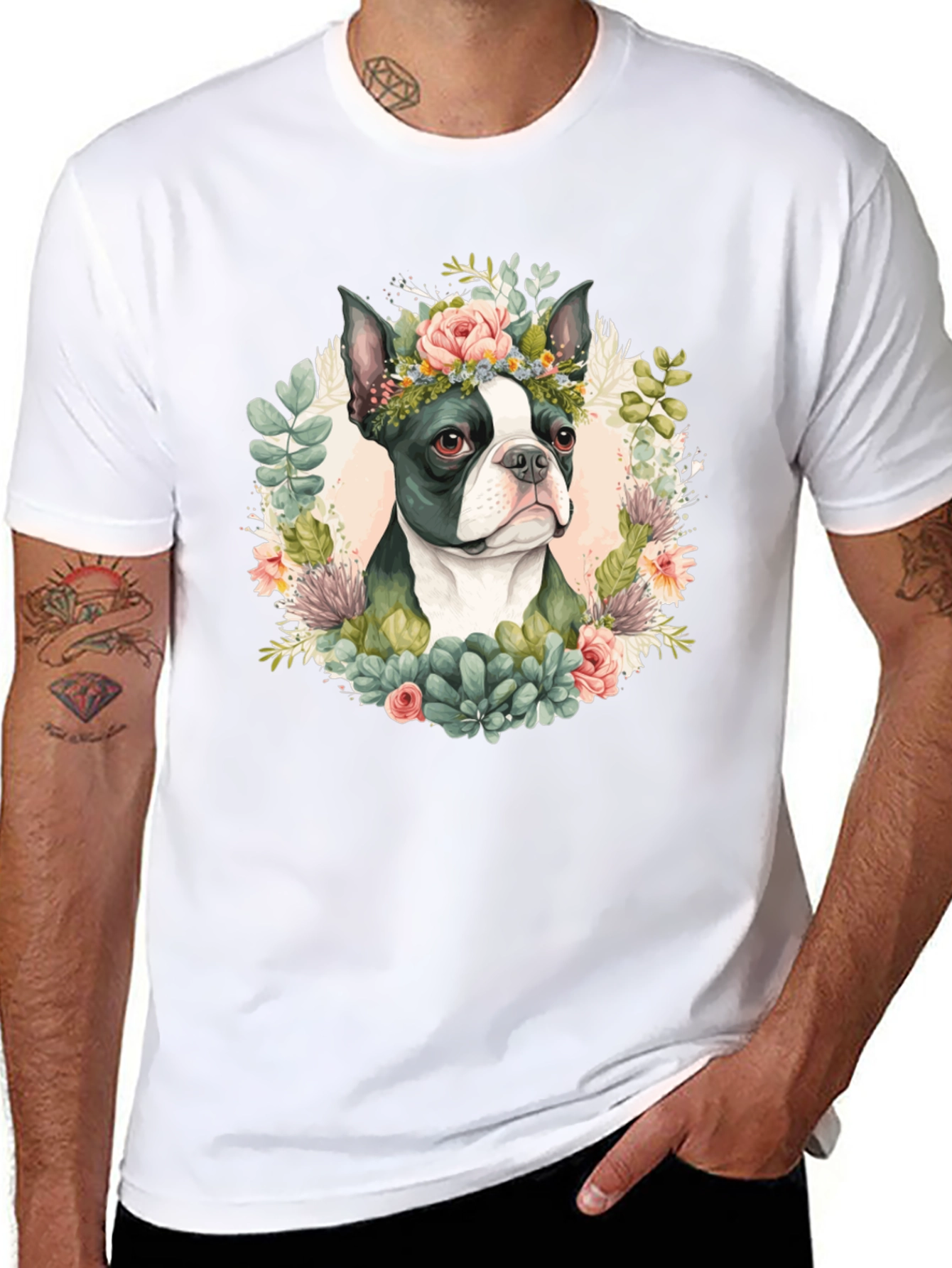 Dog Floral Crown Graphic Tee