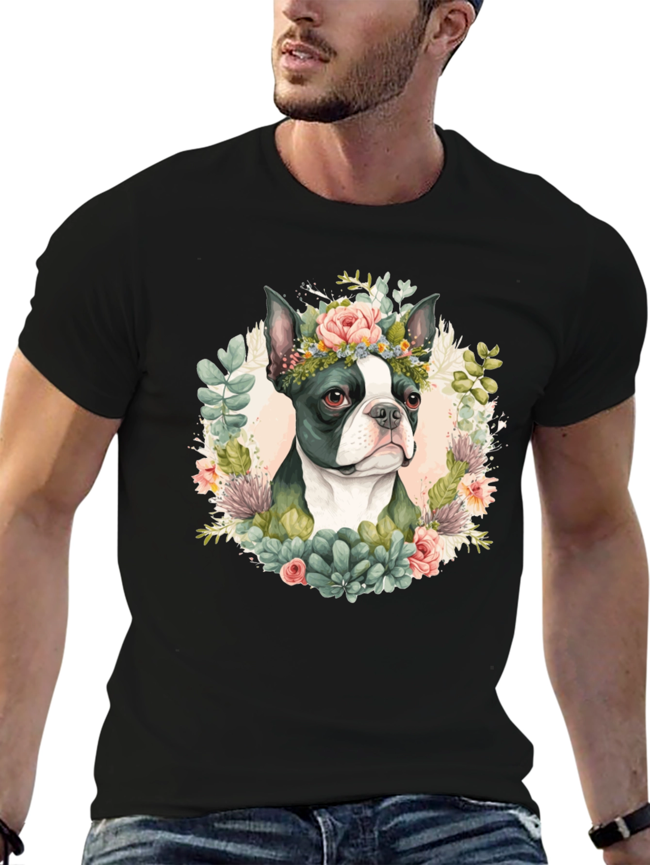Dog Floral Crown Graphic Tee