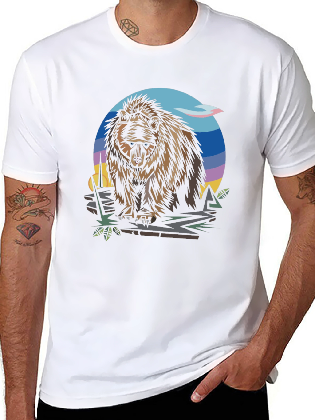 Bear Graphic Print Black T-Shirt