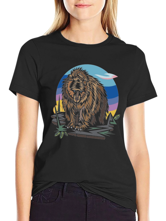 Bear Graphic Print Black T-Shirt