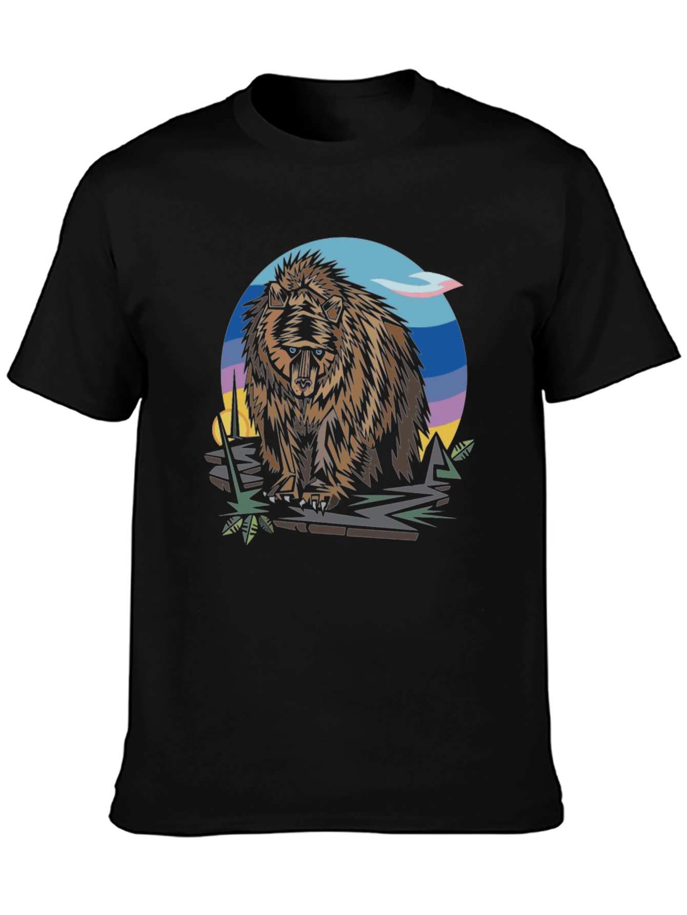 Bear Graphic Print Black T-Shirt