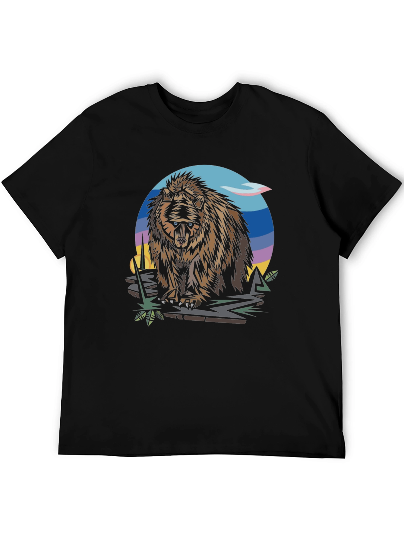 Bear Graphic Print Black T-Shirt