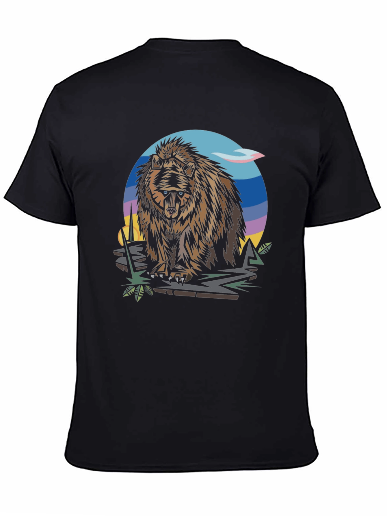 Bear Graphic Print Black T-Shirt