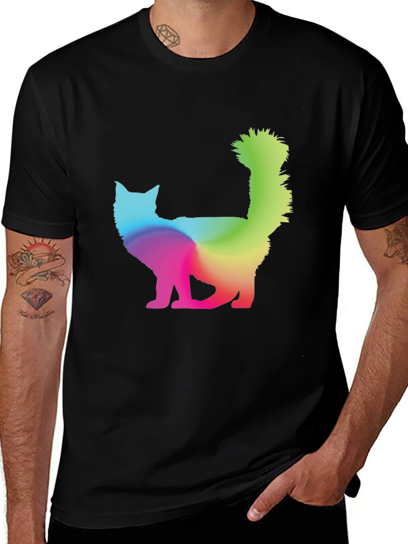 Rainbow Cat Graphic T-Shirt - Mens Black Tee