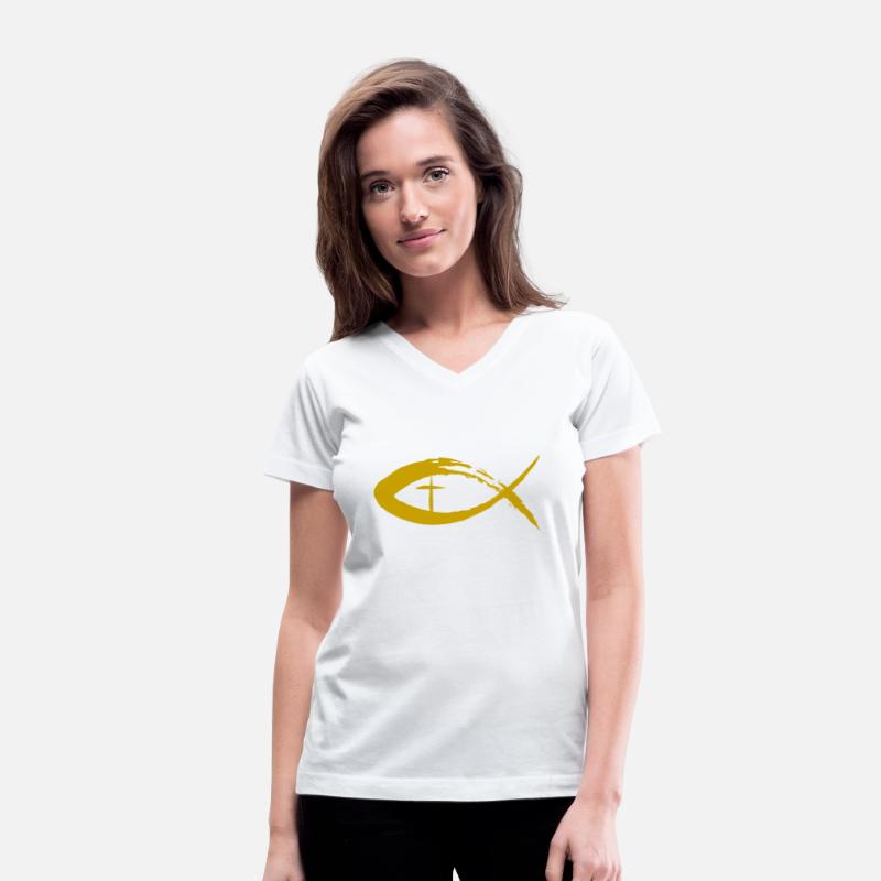 Painted Cross and Fish Christian Design - Gold