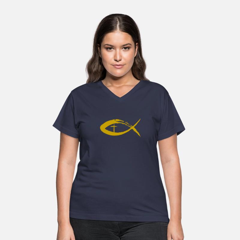 Painted Cross and Fish Christian Design - Gold