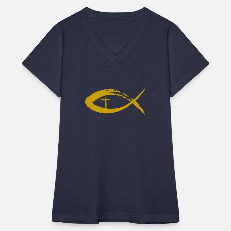 Painted Cross and Fish Christian Design - Gold