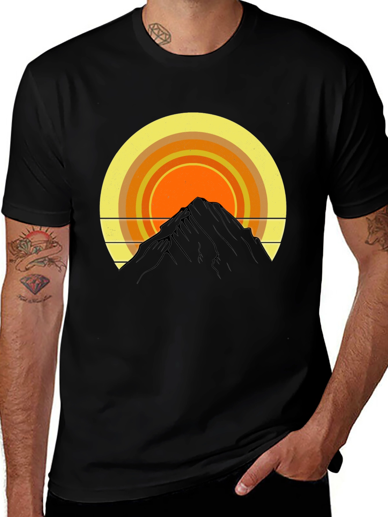 Mountain Sunset Graphic Tee - Retro Style