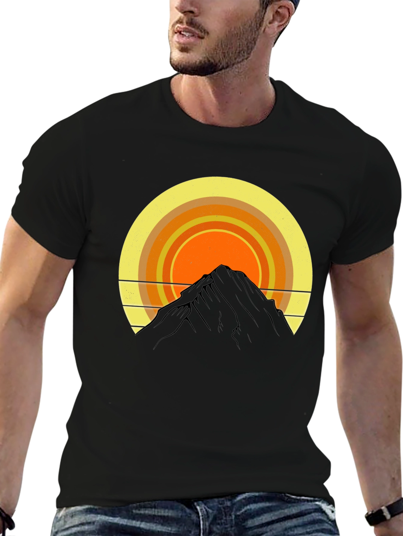Mountain Sunset Graphic Tee - Retro Style
