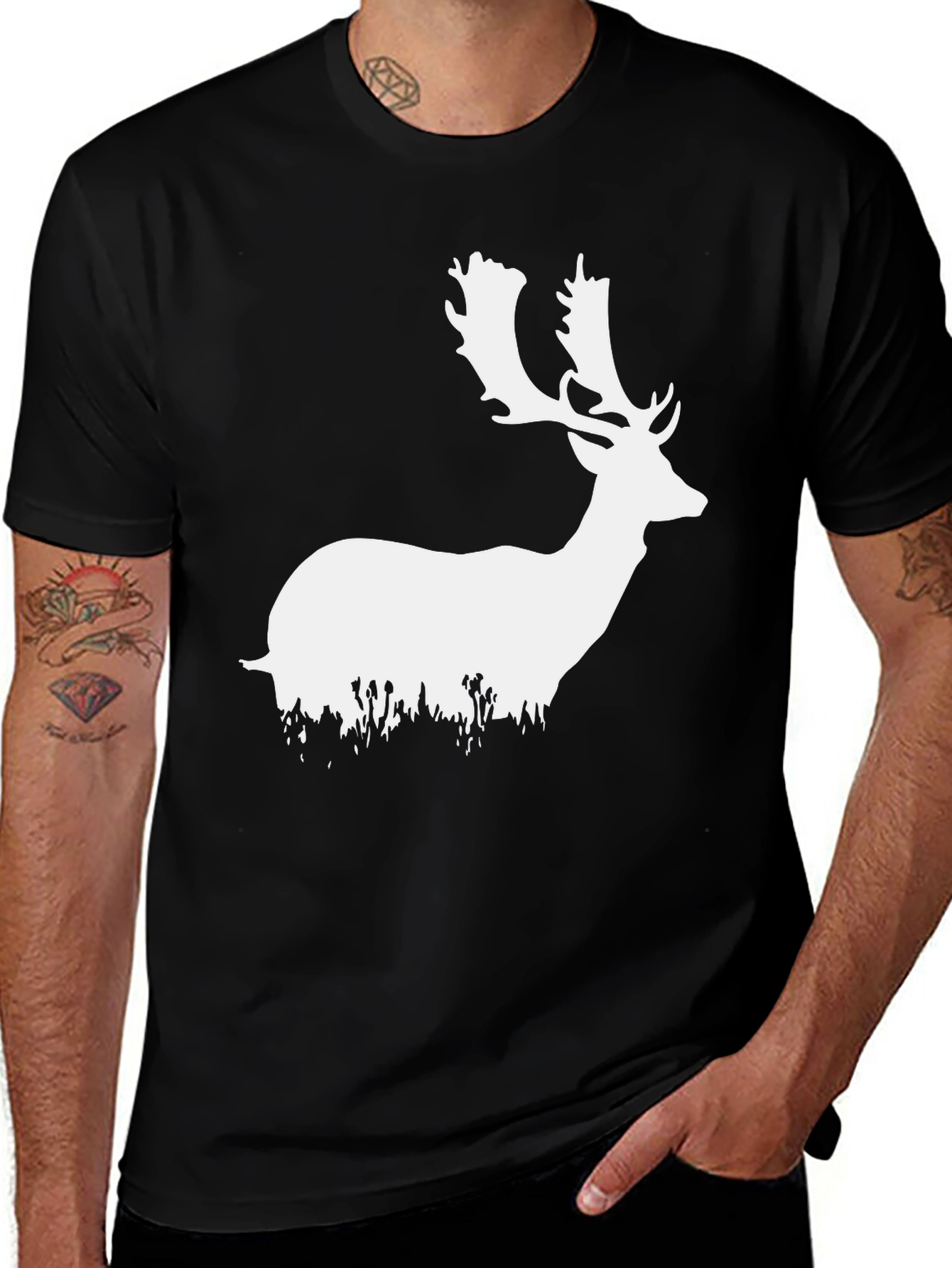 Deer Silhouette Graphic Tee - Black Cotton Blend