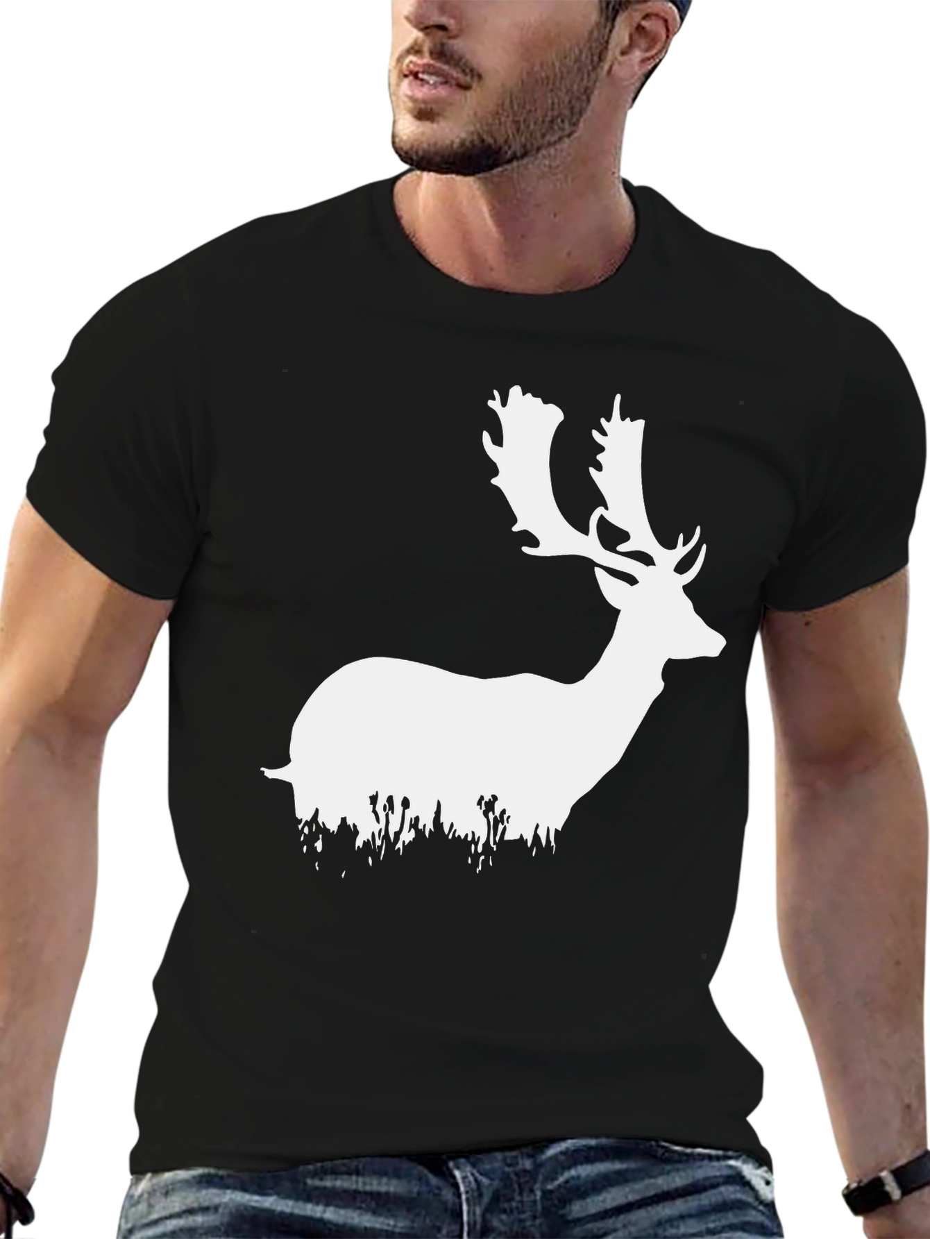Deer Silhouette Graphic Tee - Black Cotton Blend