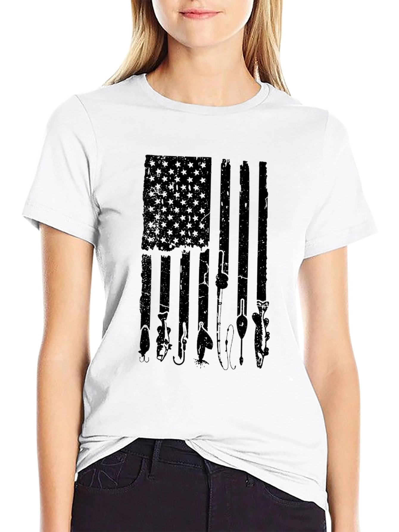 Fishing American Flag Graphic T-Shirt