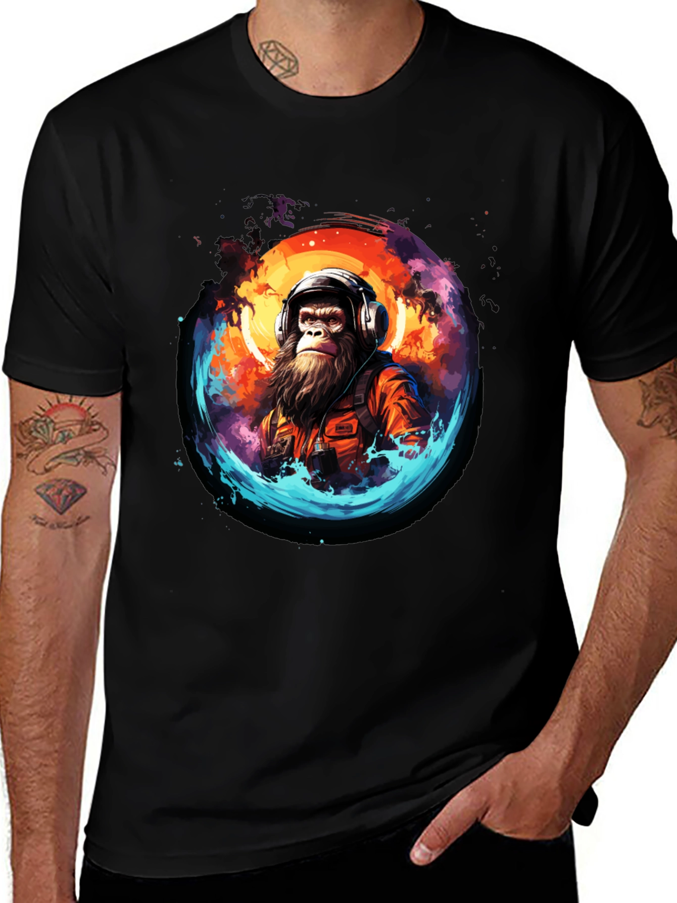 Monkey DJ Graphic Tee - Trendy Black T-Shirt