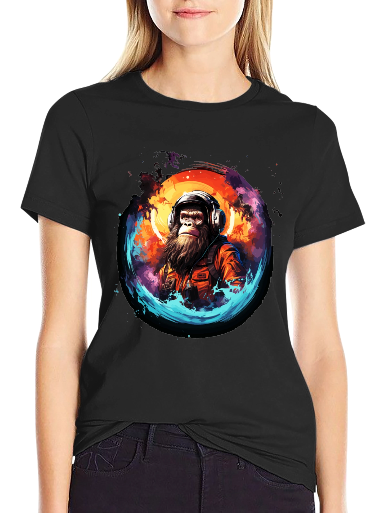 Monkey DJ Graphic Tee - Trendy Black T-Shirt