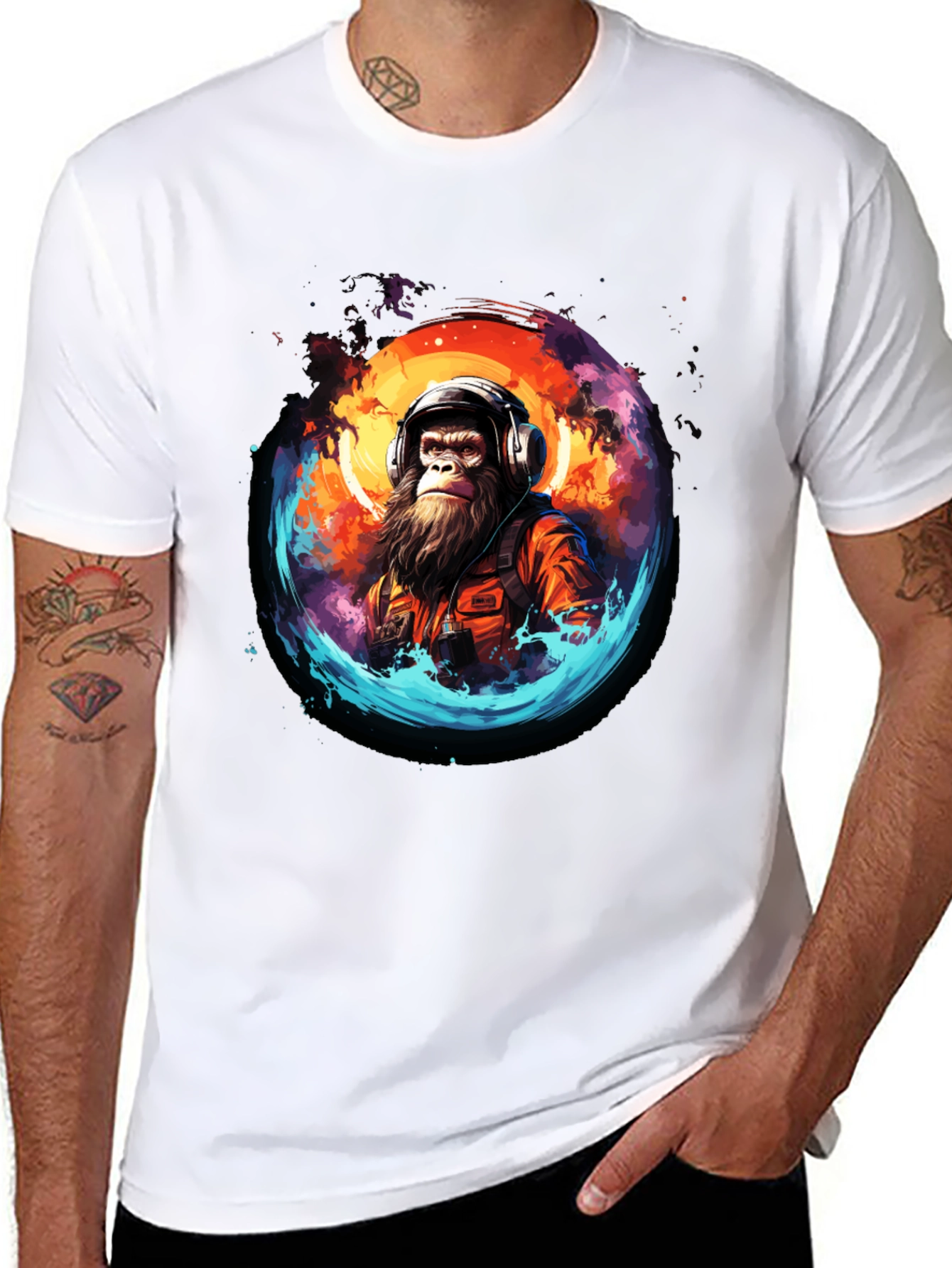 Monkey DJ Graphic Tee - Trendy Black T-Shirt