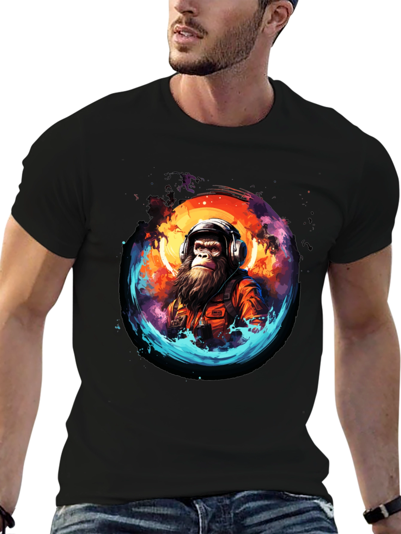 Monkey DJ Graphic Tee - Trendy Black T-Shirt