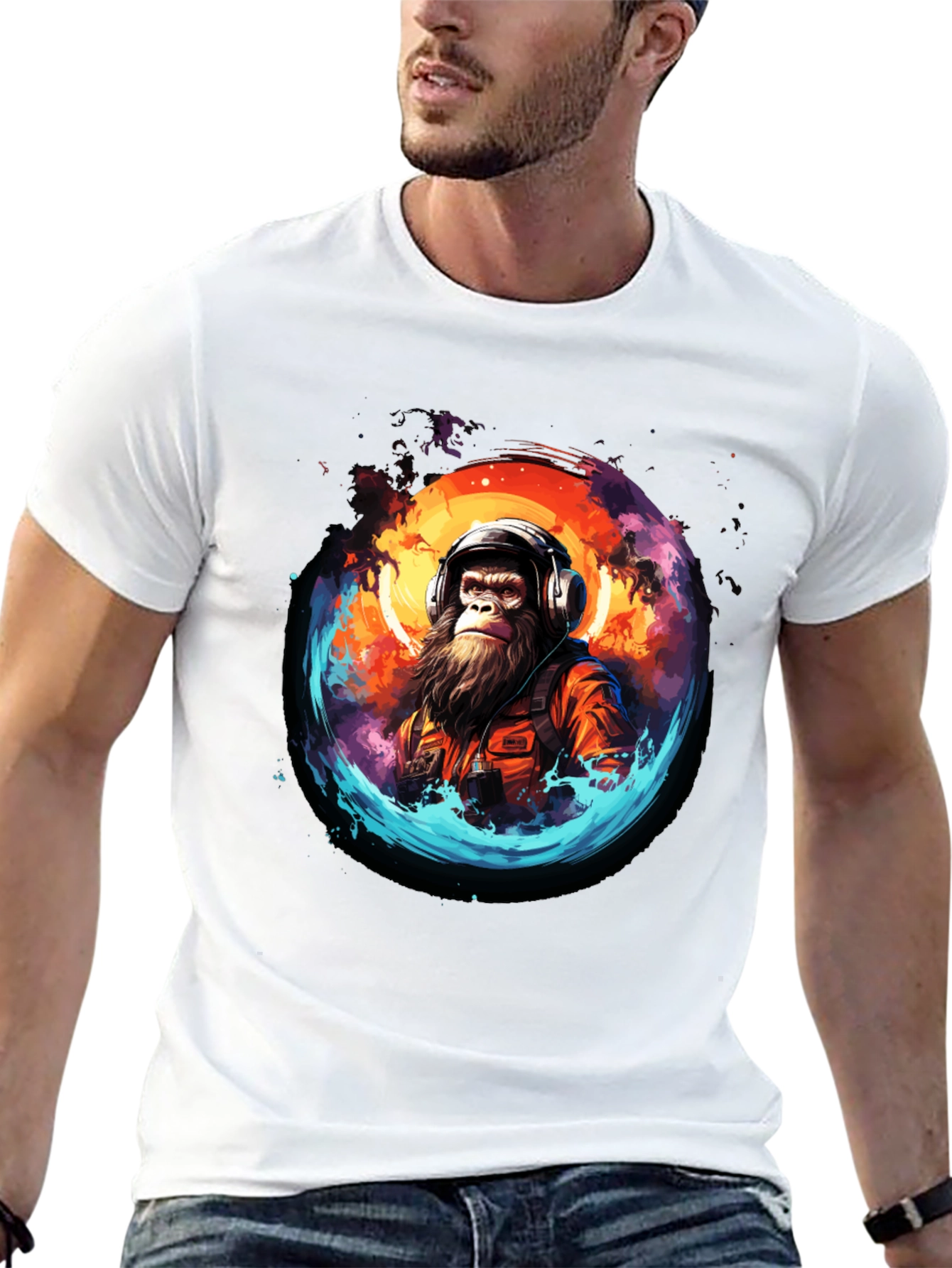 Monkey DJ Graphic Tee - Trendy Black T-Shirt