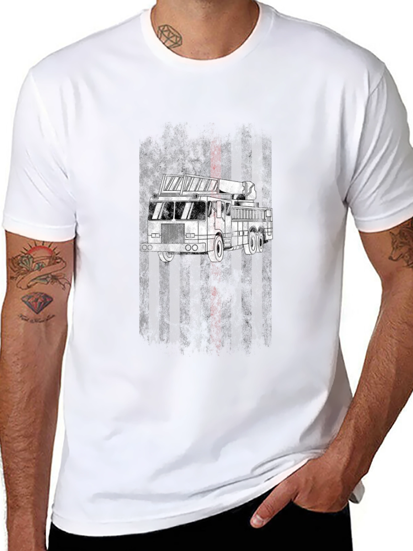 Firefighter Truck T-Shirt - Patriotic Design